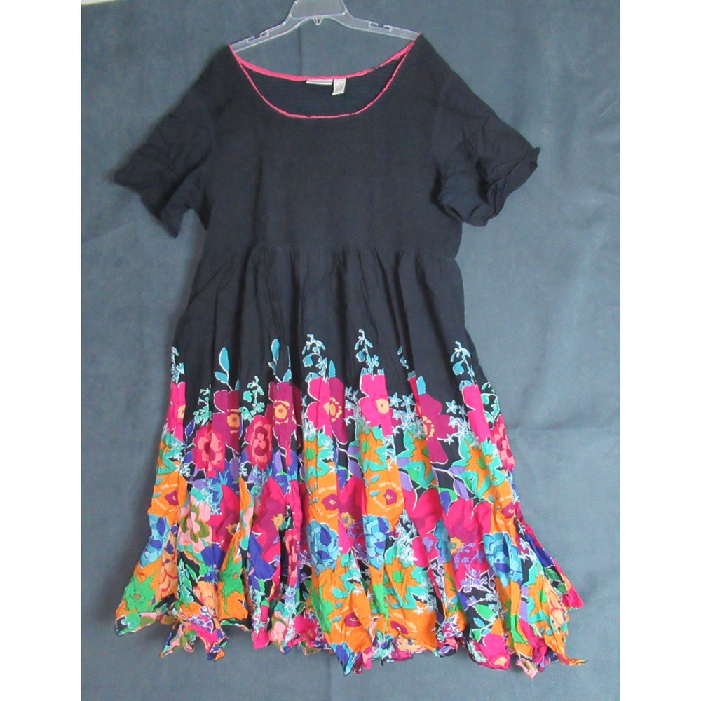 Drapers & Damons Dress Womens 3X Blue Floral Cottagecore Maxi Retro 80s Smocked